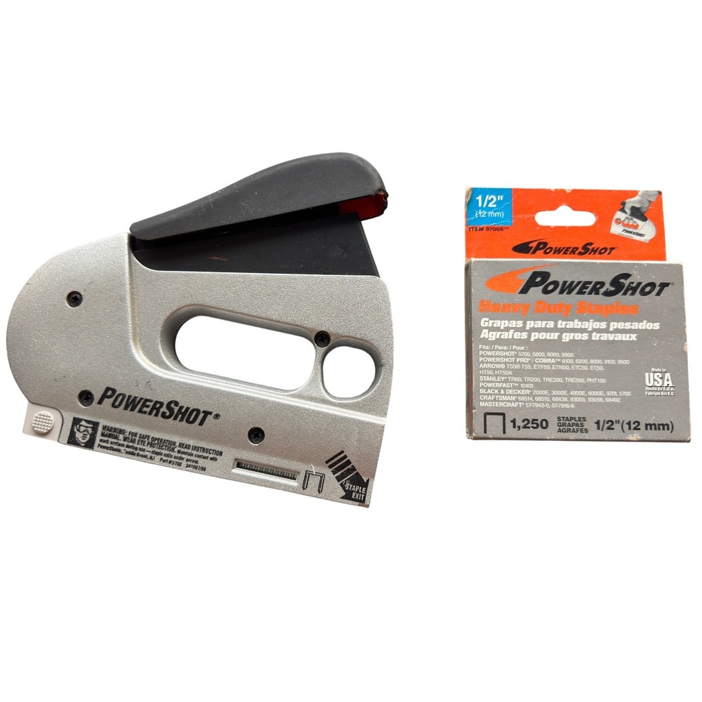 PowerShot Heavy Duty Staple Gun Forward Action Silver with 1/2 Inch Staples